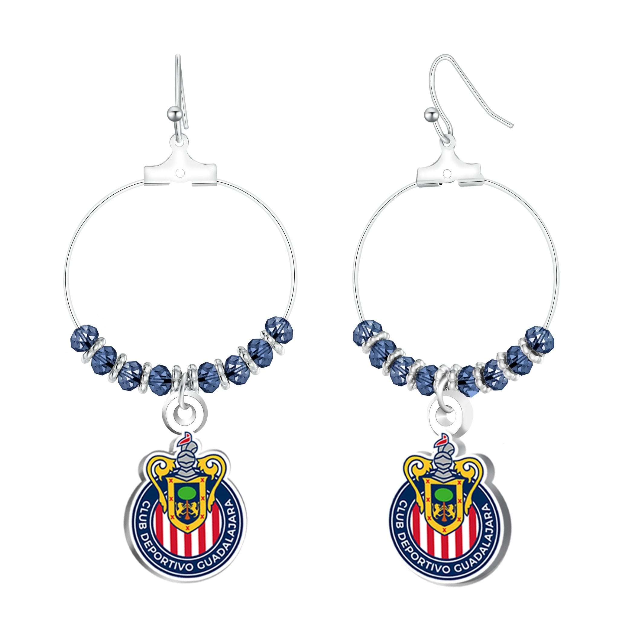 Gamedays Gear La Liga MX Fancy Beaded Hoop Earring with Team Logo Charm LLMX - E039 - 7002