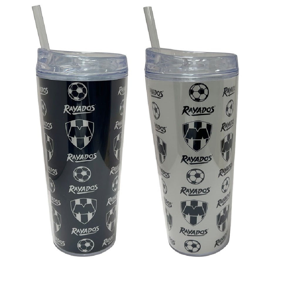 CF Monterrey 20 Oz. Double Wall Plastic Beverage Cup with Straw 2 Pack