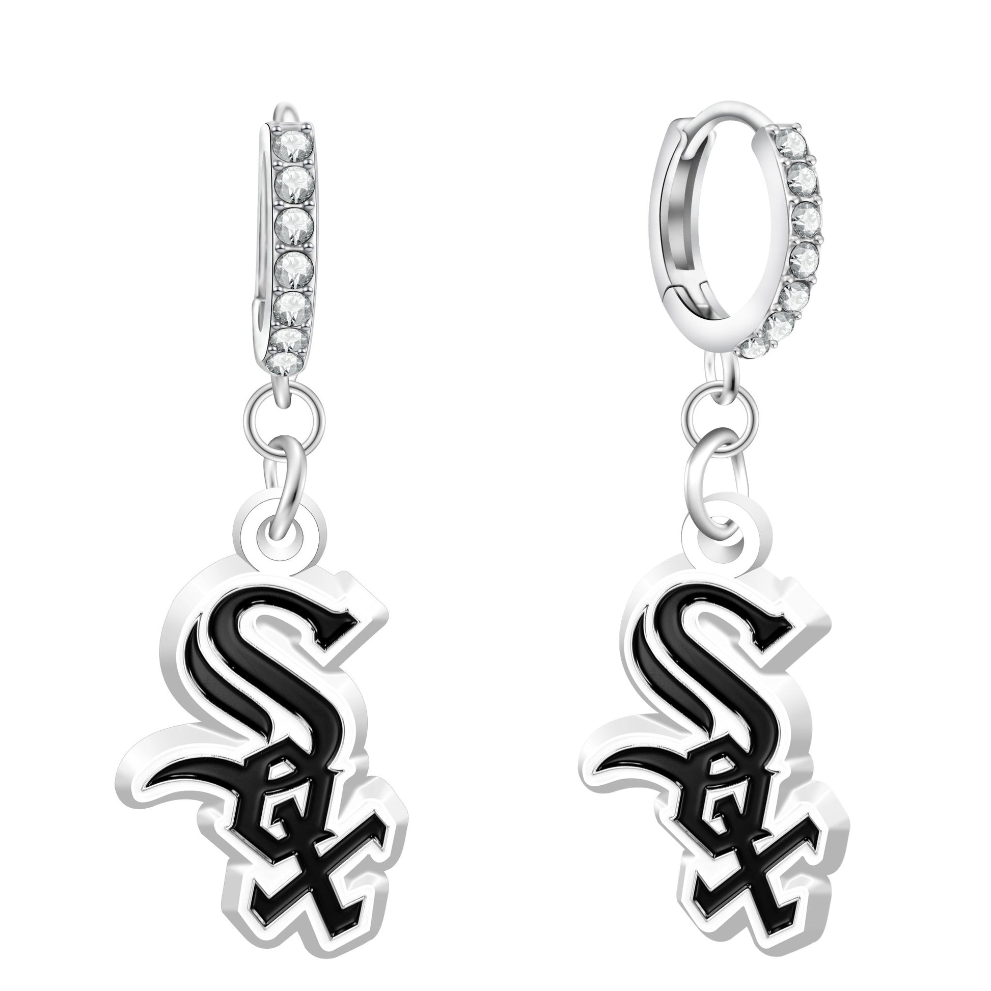 MLB Rhinestone Circle Earrings - Gamedays Gear - Chicago White Sox