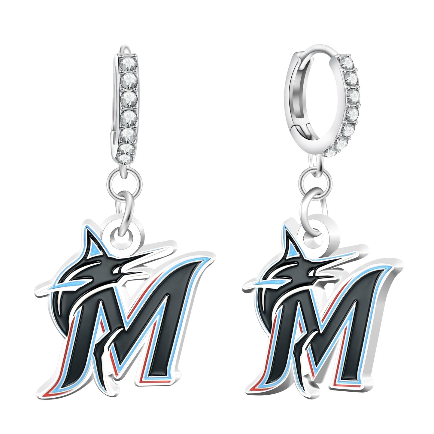 MLB Rhinestone Circle Earrings - Gamedays Gear - Miami Marlins