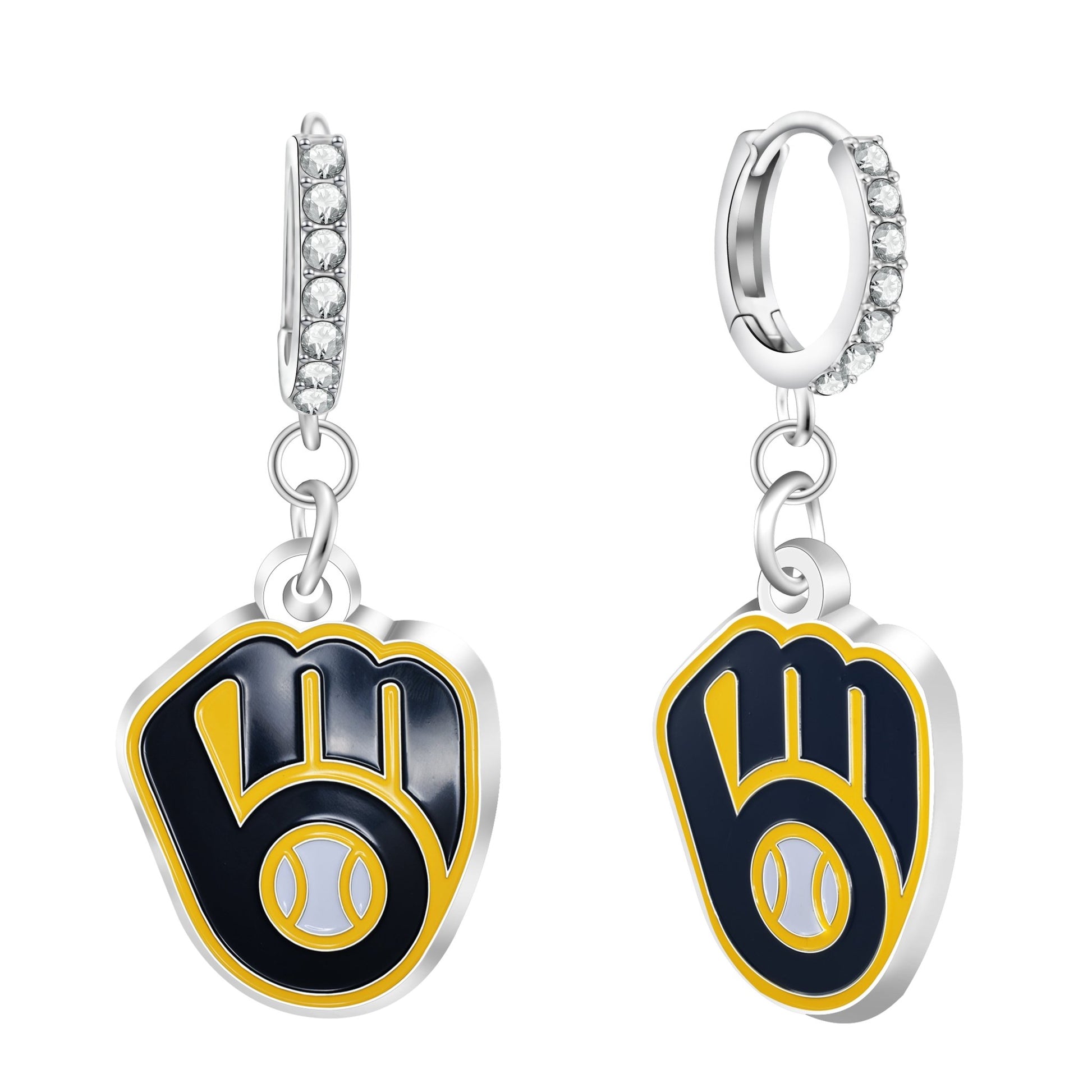 MLB Rhinestone Circle Earrings - Gamedays Gear - Milwaukee Brewers