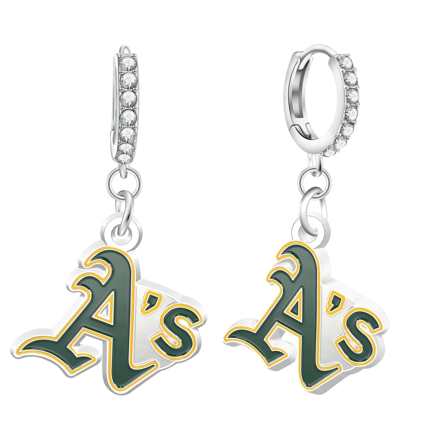 MLB Rhinestone Circle Earrings - Gamedays Gear - Oakland Athletics