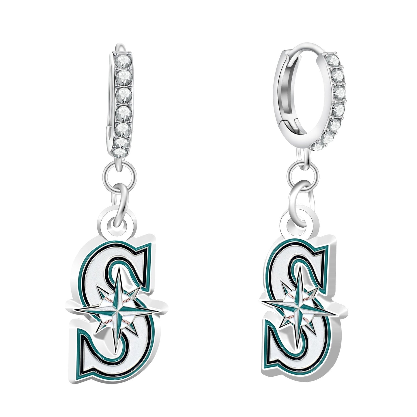 MLB Rhinestone Circle Earrings - Gamedays Gear - Seattle Mariners