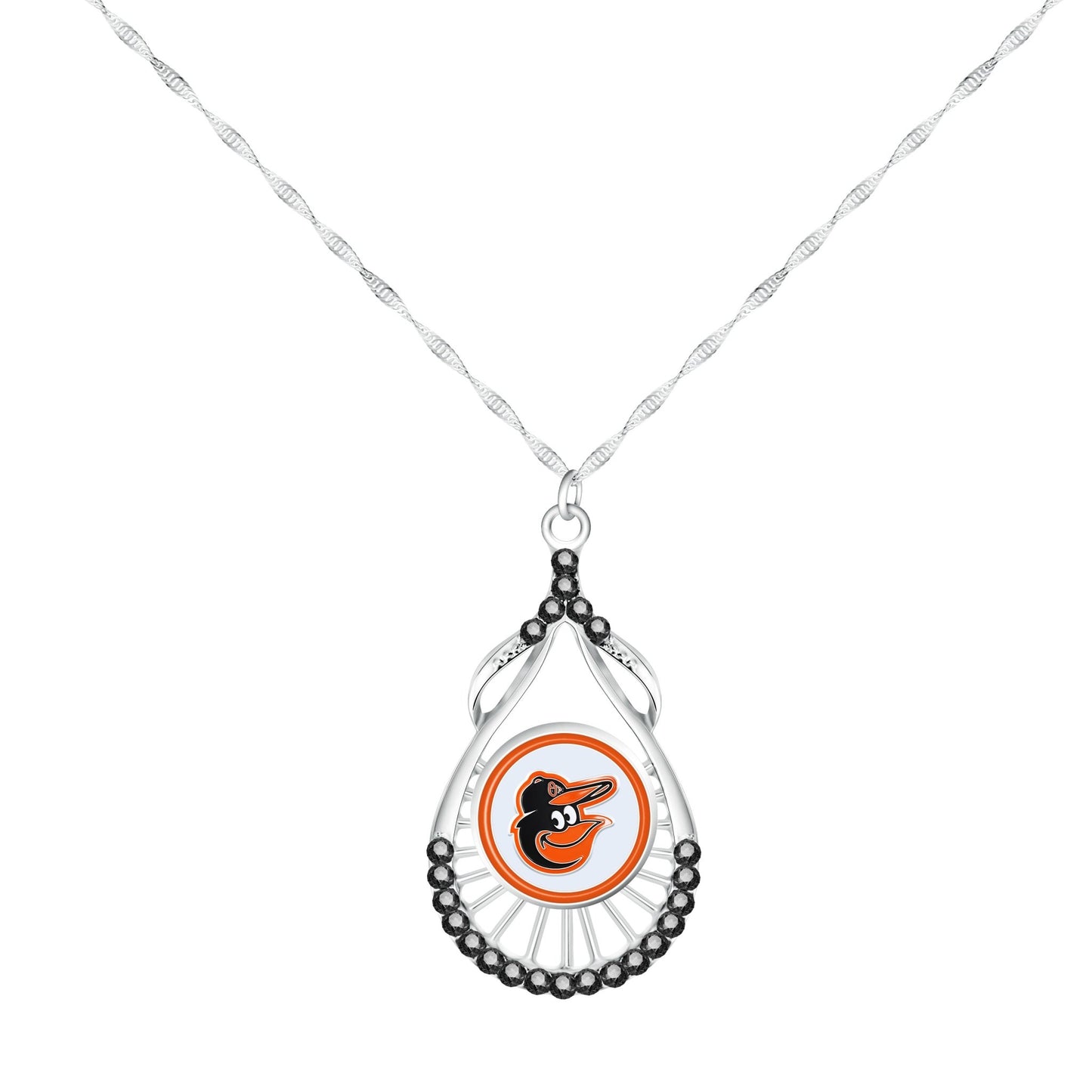 MLB Teardrop Rhinestone Necklace - Gamedays Gear - Baltimore Orioles