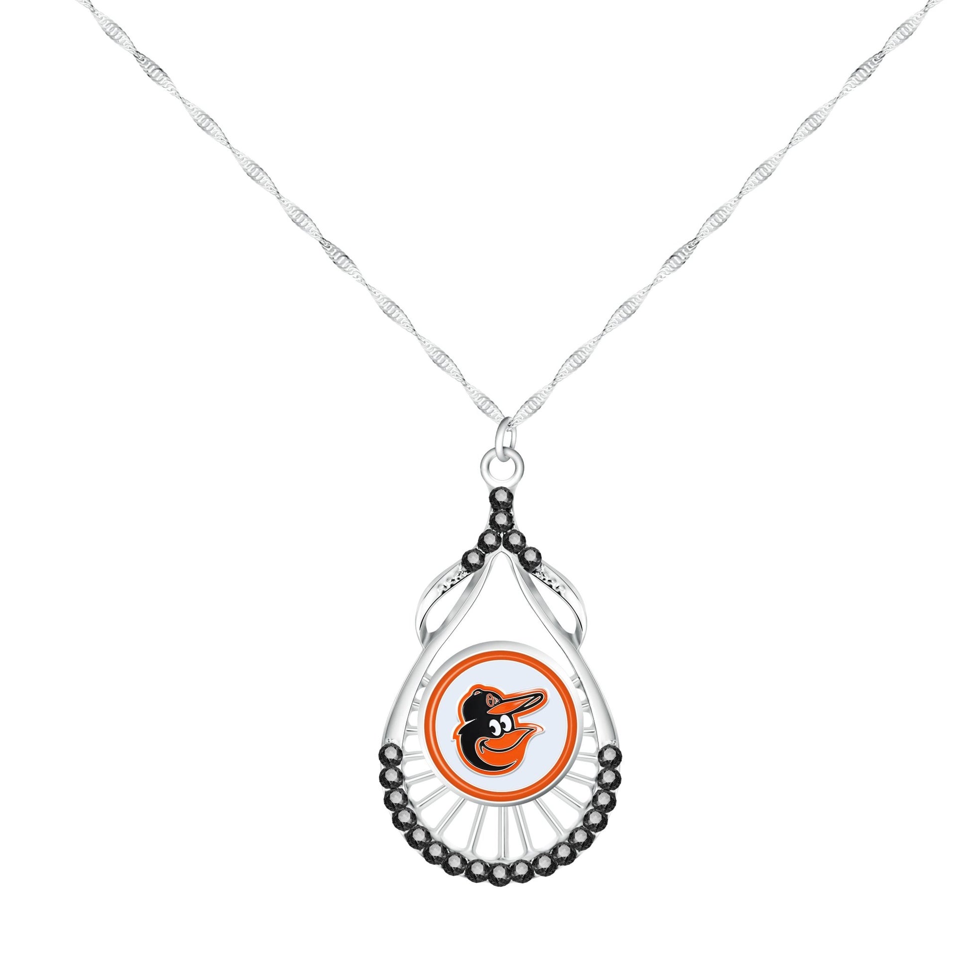 MLB Teardrop Rhinestone Necklace - Gamedays Gear - Baltimore Orioles