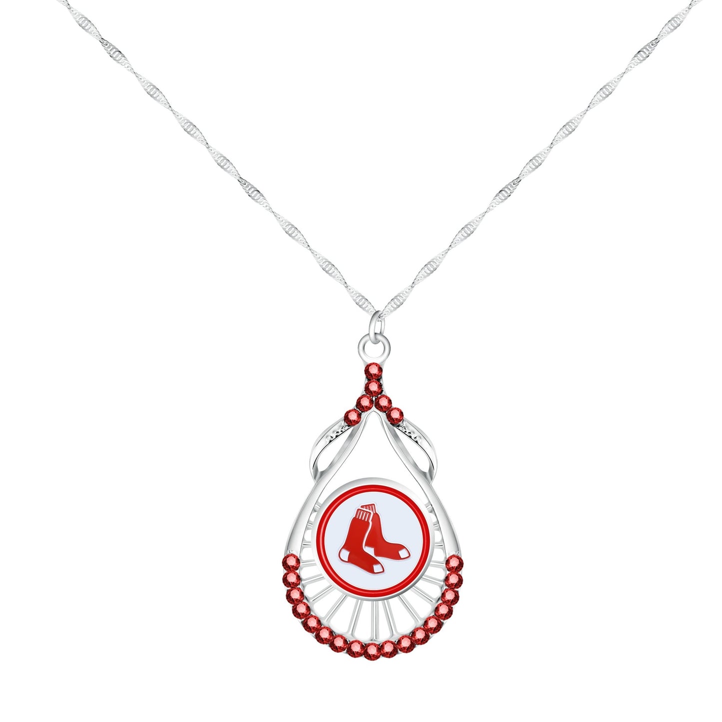 MLB Teardrop Rhinestone Necklace - Gamedays Gear - Boston Red Sox