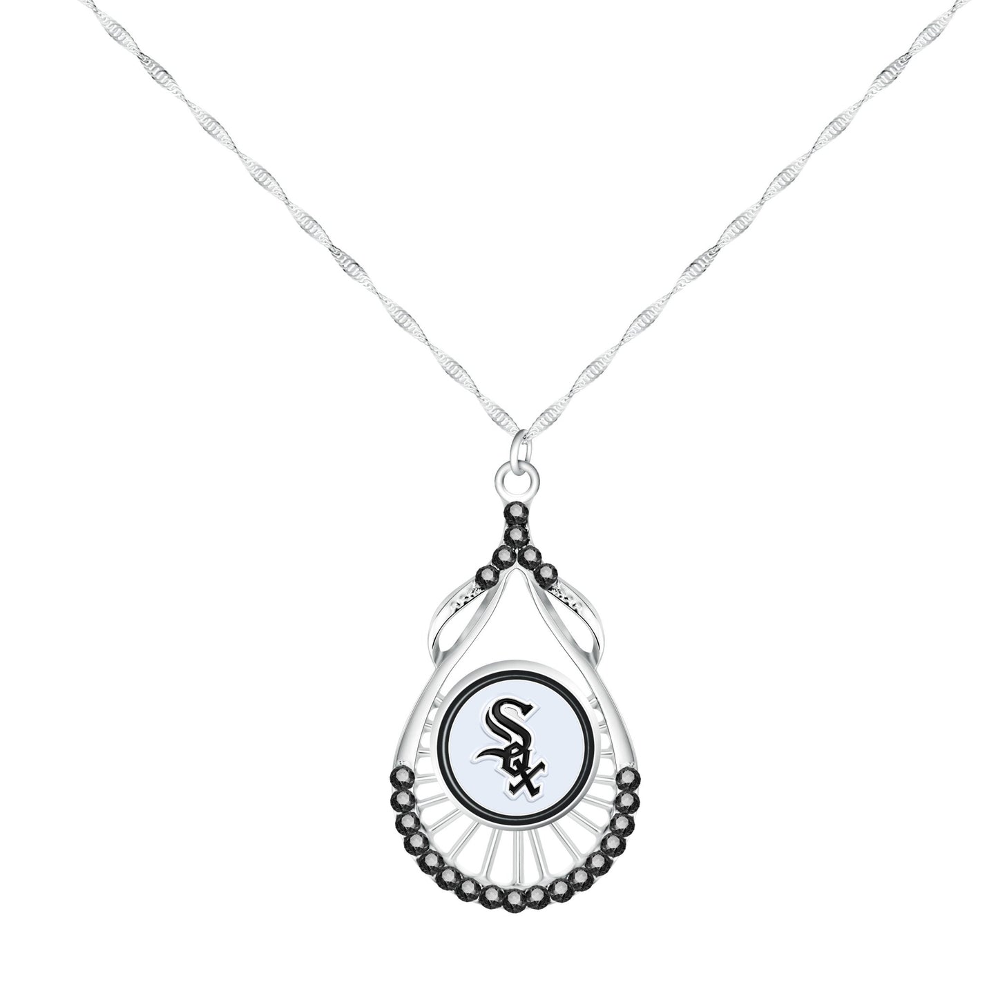 MLB Teardrop Rhinestone Necklace - Gamedays Gear - Chicago White Sox