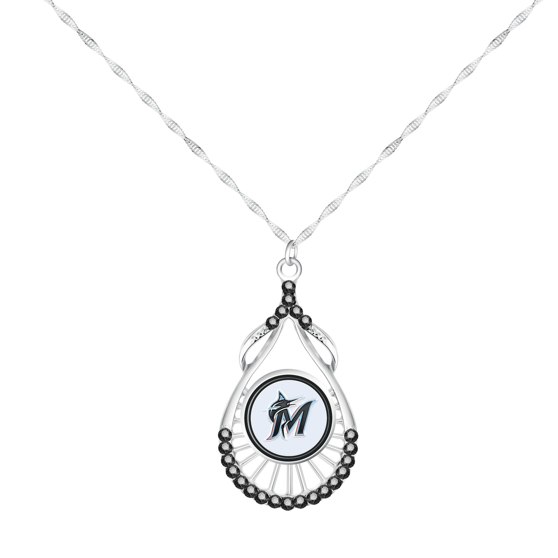 MLB Teardrop Rhinestone Necklace - Gamedays Gear - Miami Marlins