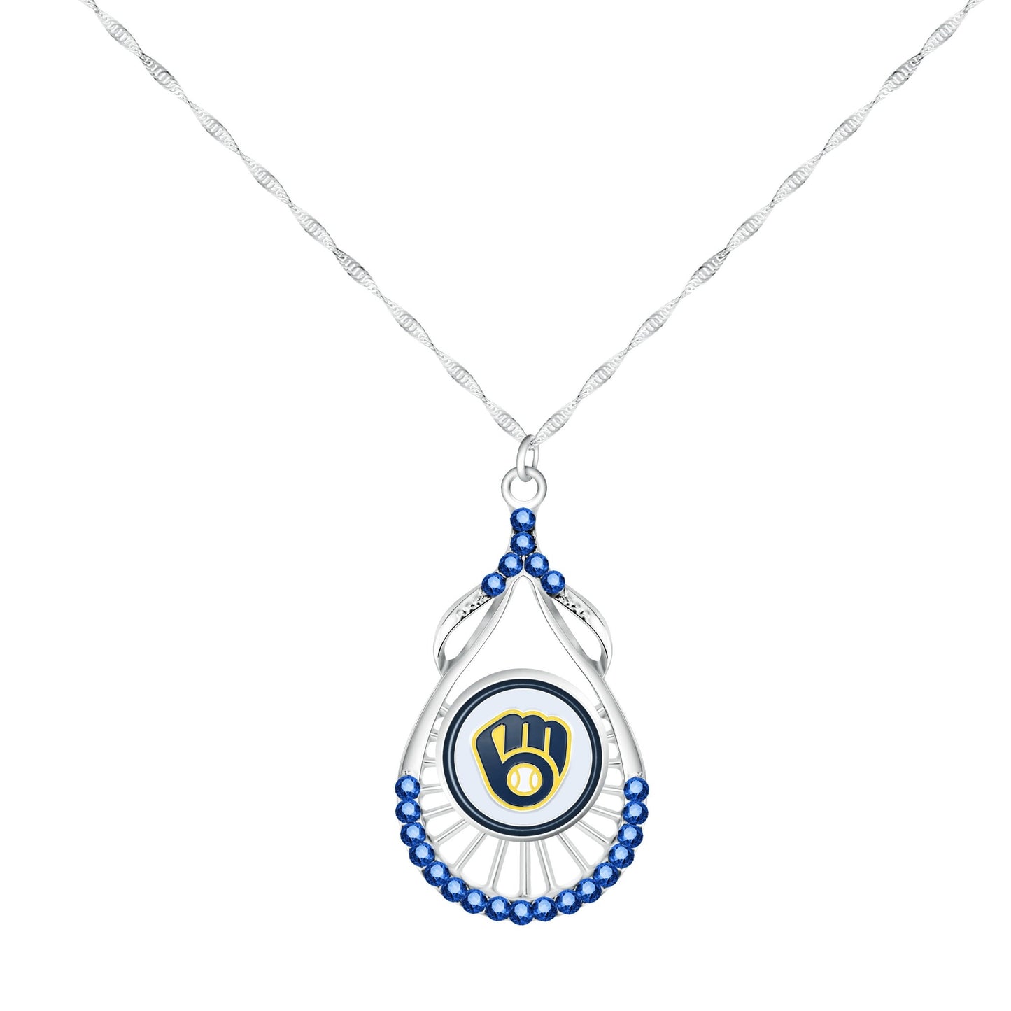 MLB Teardrop Rhinestone Necklace - Gamedays Gear - Milwaukee Brewers