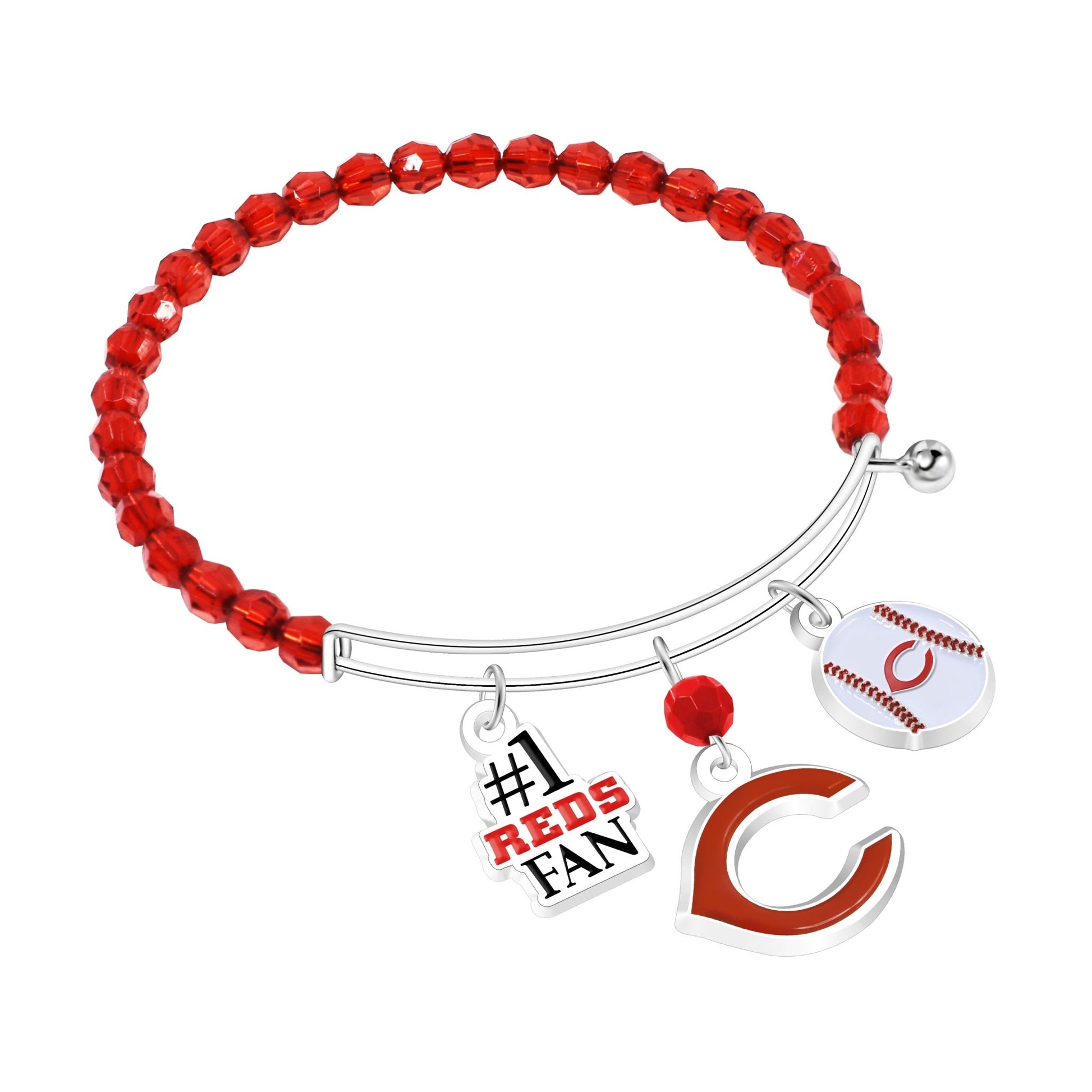 MLB Three Charm Logo Bead Bracelet - Gamedays Gear - Cincinnati Reds