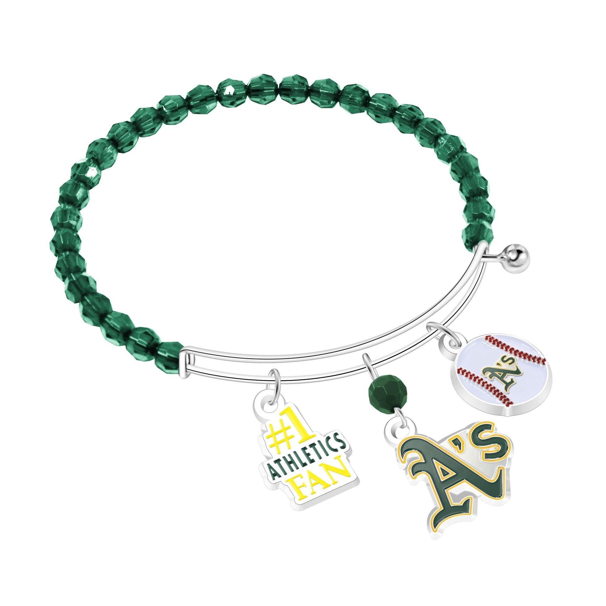 MLB Three Charm Logo Bead Bracelet - Gamedays Gear - Oakland Athletics