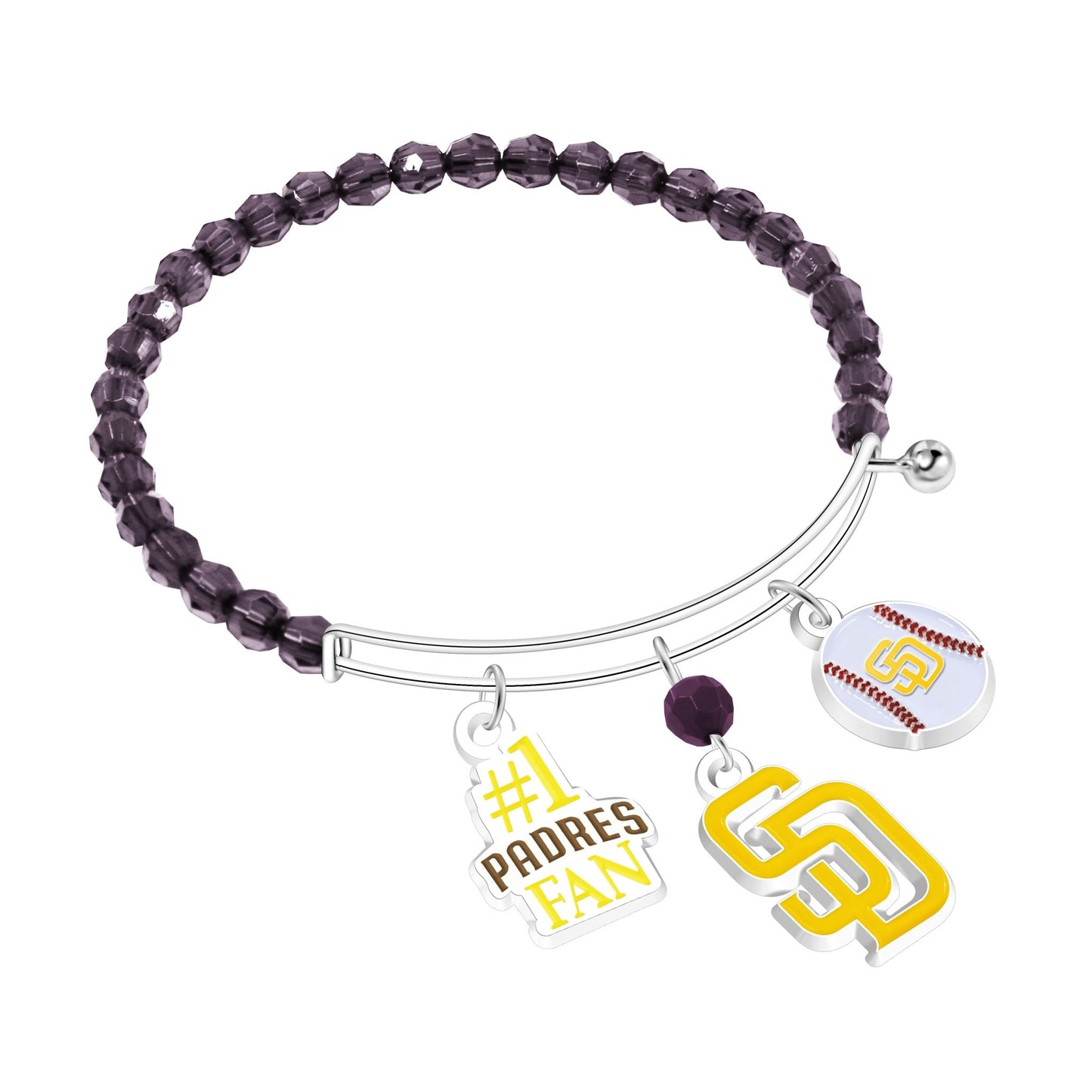 MLB Three Charm Logo Bead Bracelet - Gamedays Gear - San Diego Padres