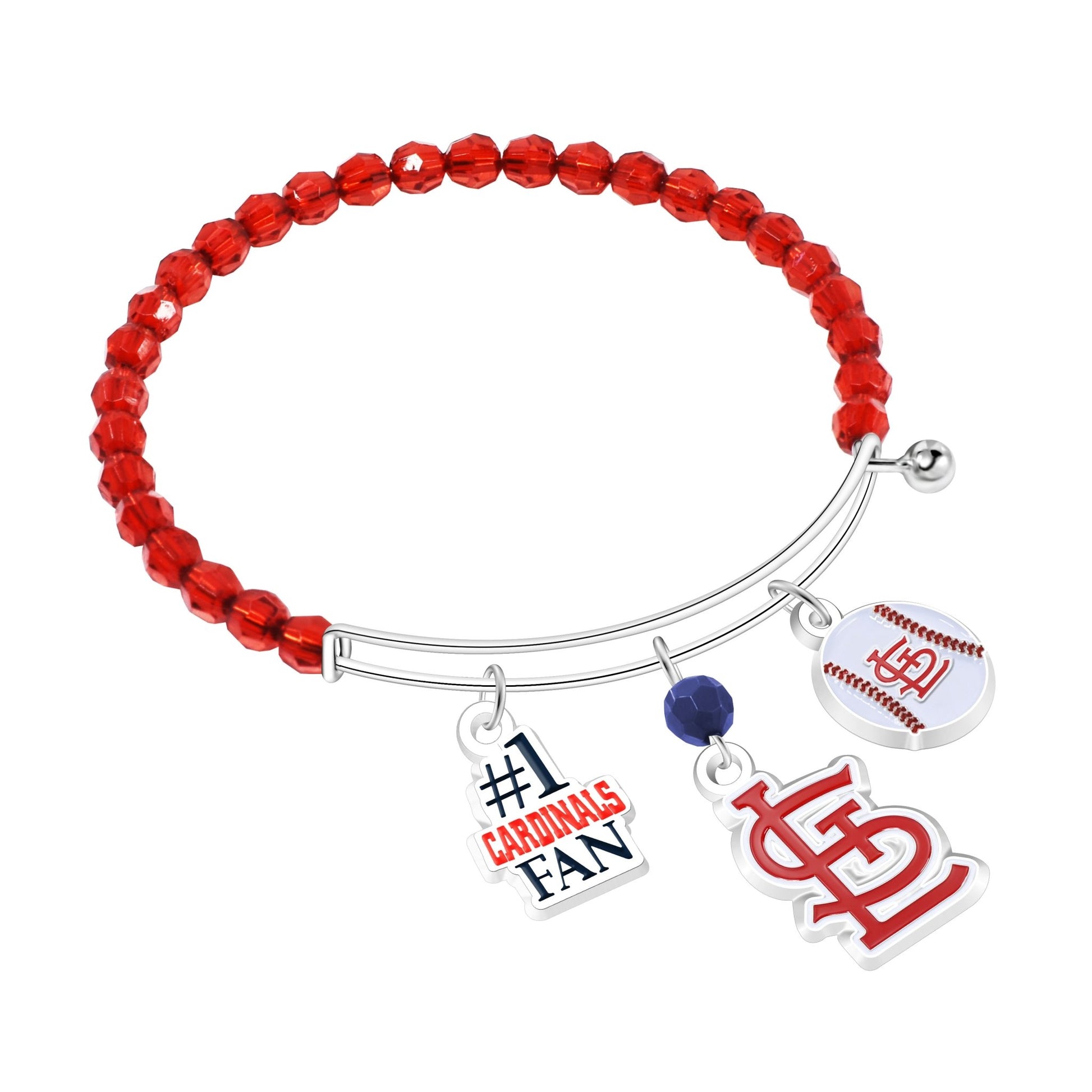 MLB Three Charm Logo Bead Bracelet - Gamedays Gear - St. Louis Cardinals