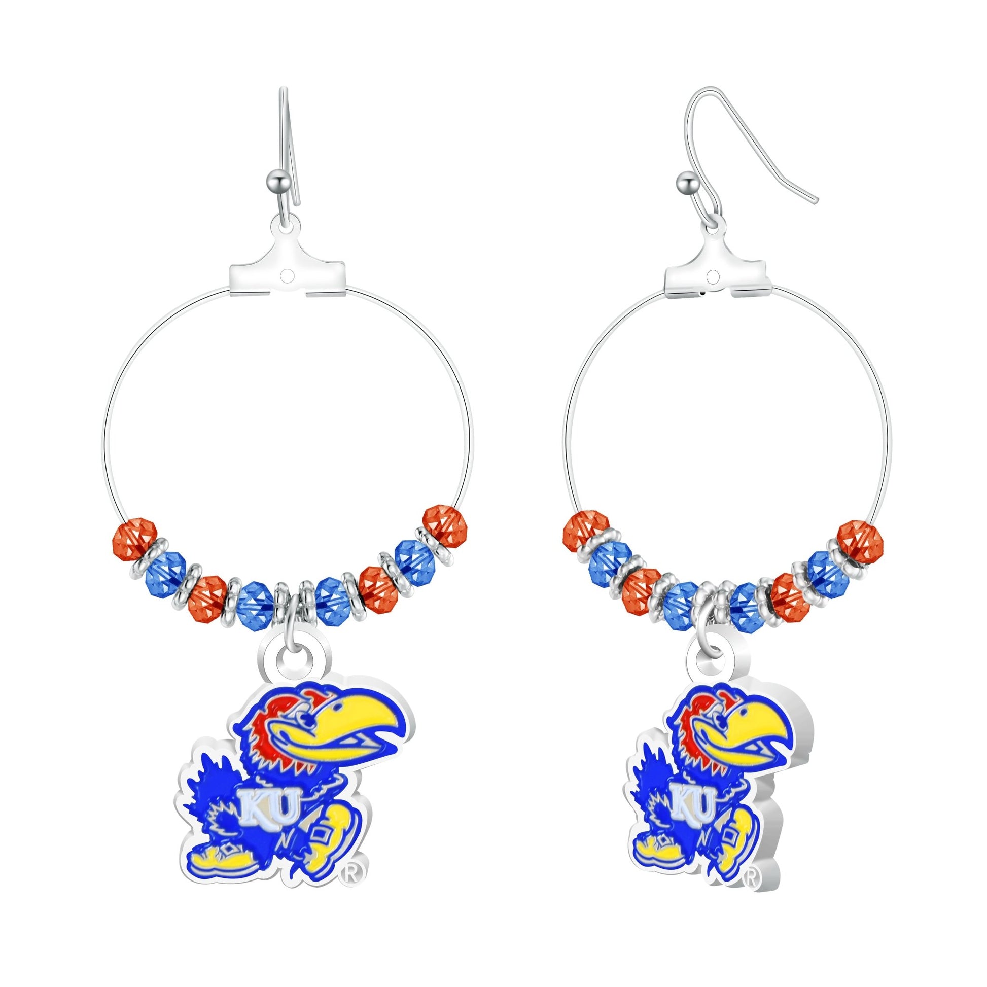 NCAA Beaded Hoop Earrings - Gamedays Gear - Kansas Jayhawks