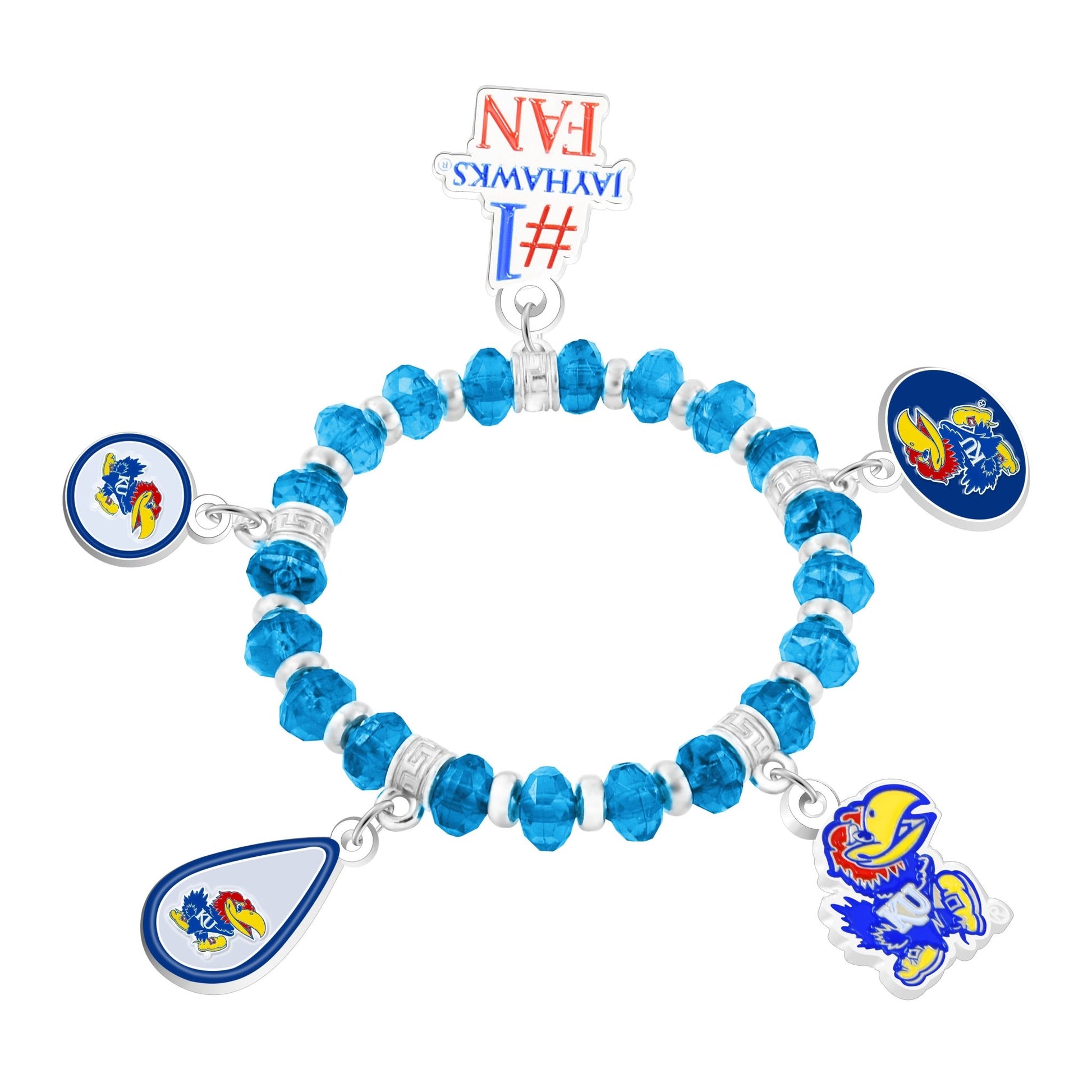 NCAA Five Charm Logo Beaded Bracelet - Gamedays Gear - Kansas Jayhawks