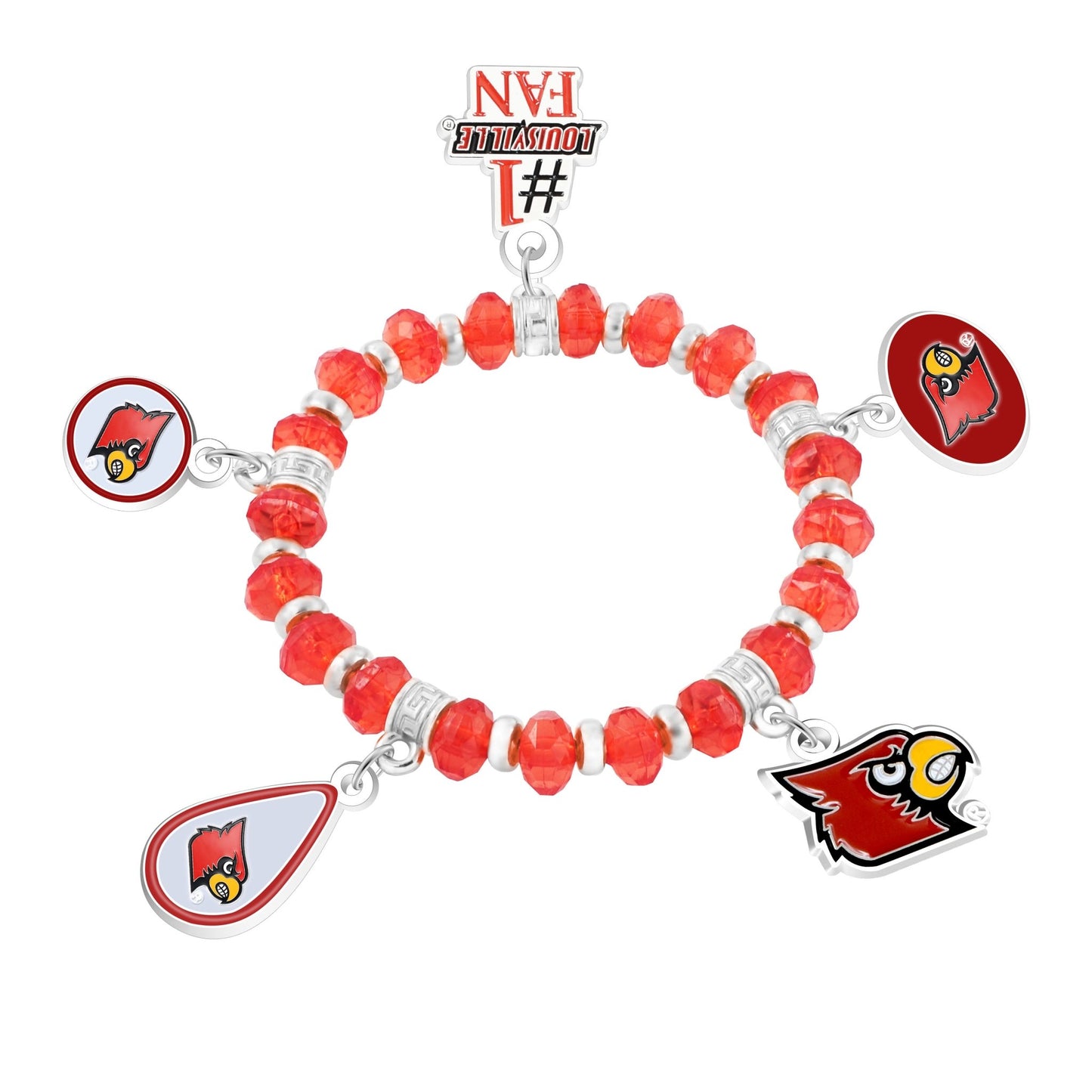 NCAA Five Charm Logo Beaded Bracelet - Gamedays Gear - Louisville Cardinals