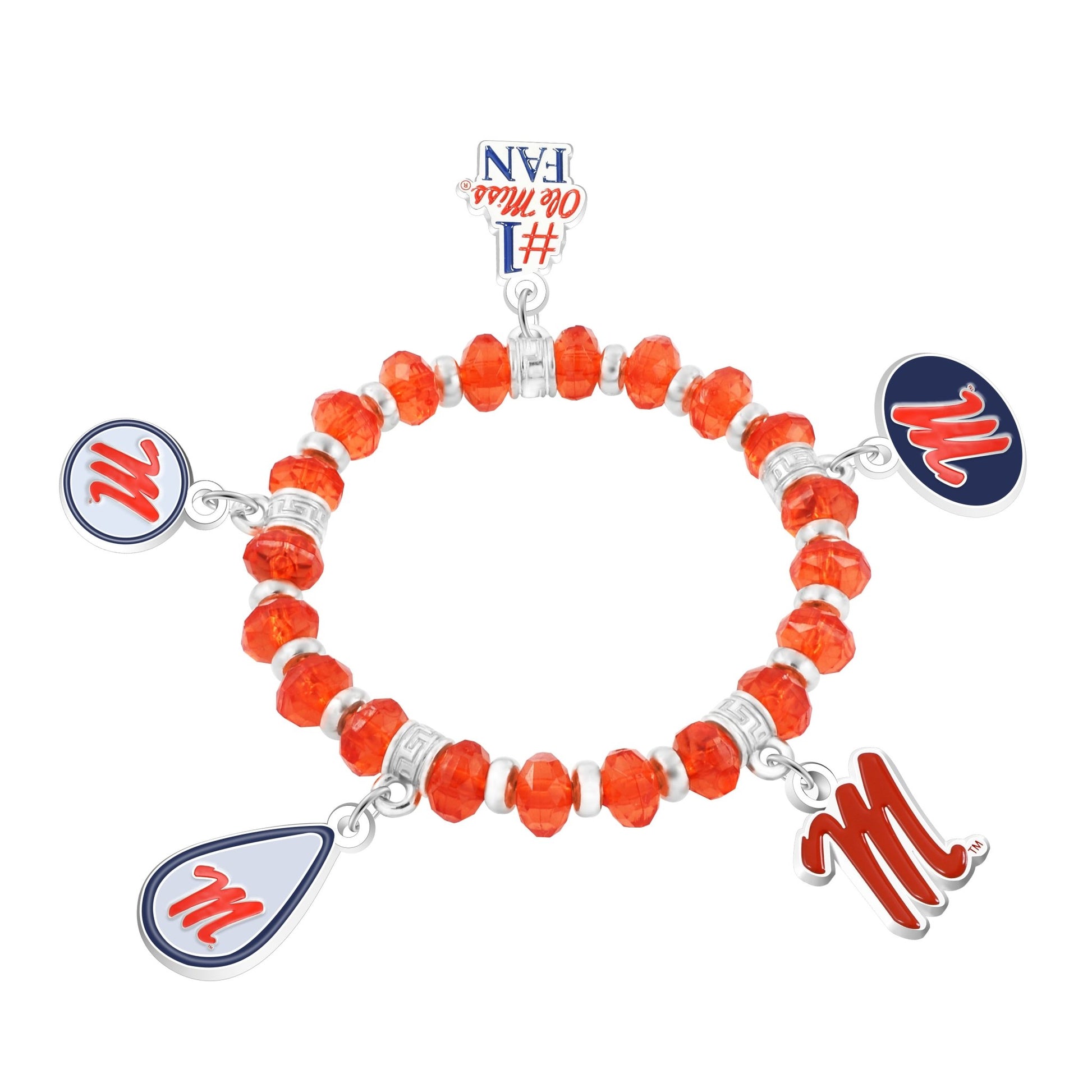 NCAA Five Charm Logo Beaded Bracelet - Gamedays Gear - Mississippi Rebels