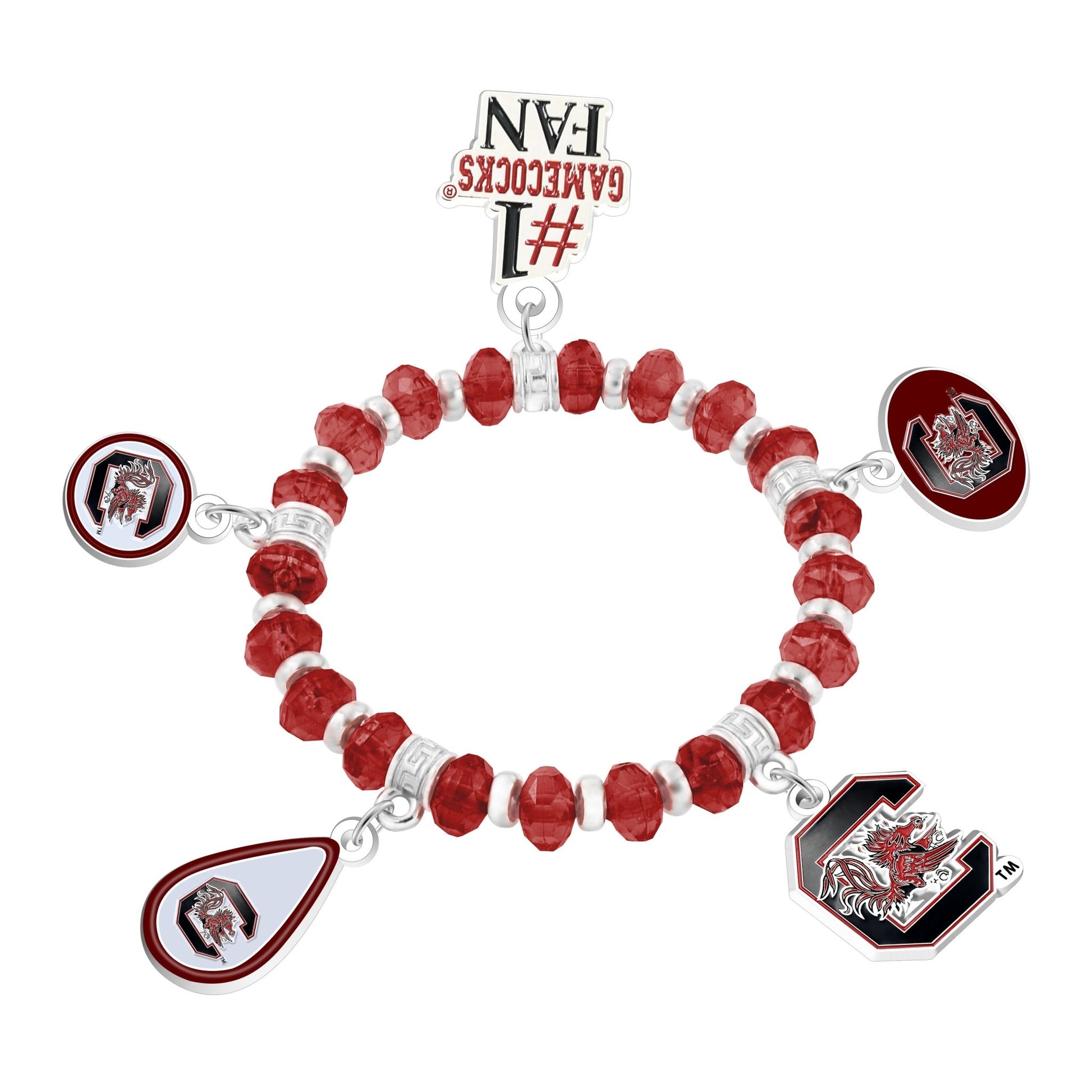 NCAA Five Charm Logo Beaded Bracelet - Gamedays Gear - South Carolina Gamecocks