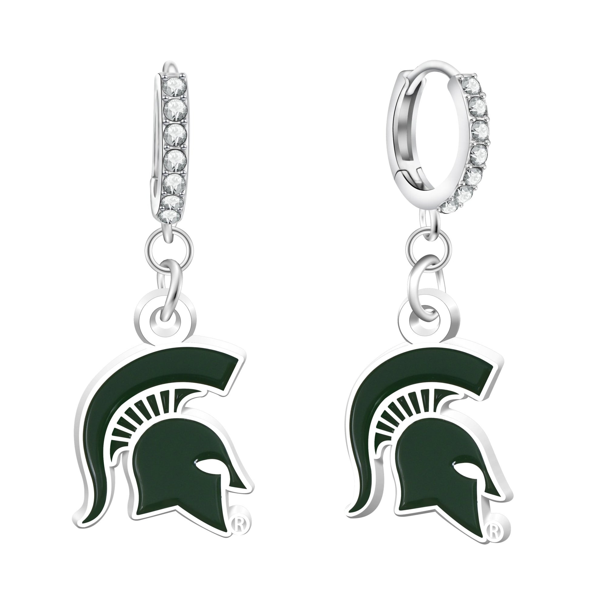 NCAA Rhinestone Circle Earrings - Gamedays Gear - Michigan State Spartans