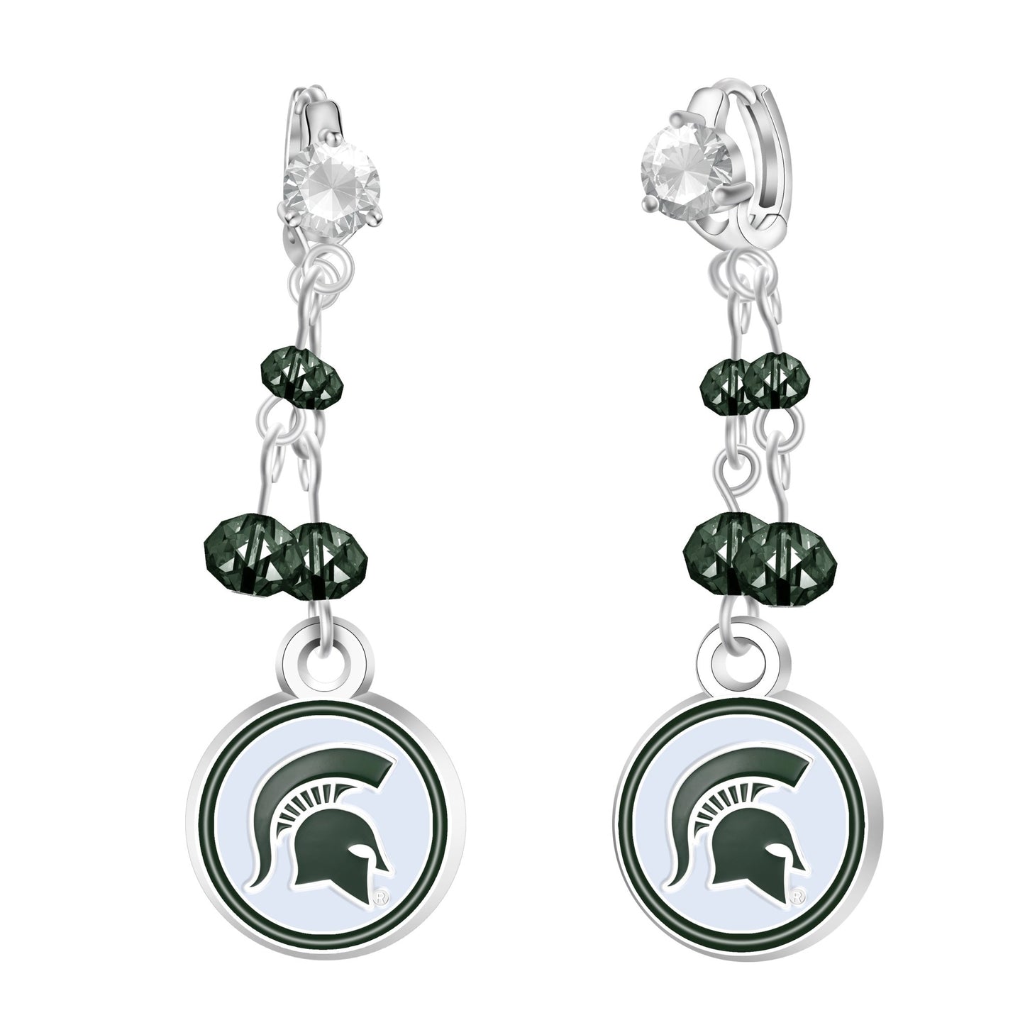 NCAA Rhinestone Dangle Earrings - Gamedays Gear - Michigan State Spartans