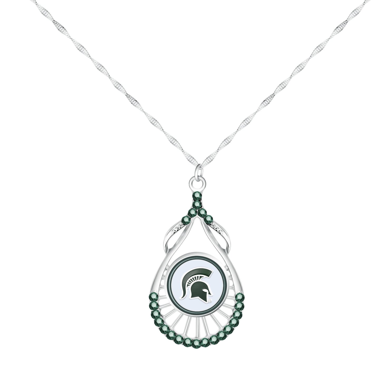 NCAA Teardrop Rhinestone Necklace - Gamedays Gear - Michigan State Spartans