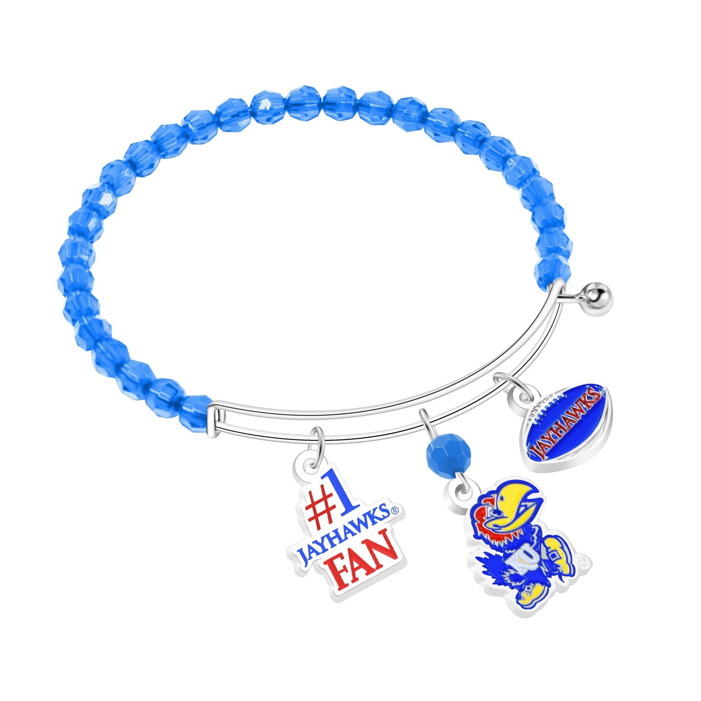 NCAA Three Charm Logo Bead Bracelet - Gamedays Gear - Kansas Jayhawks