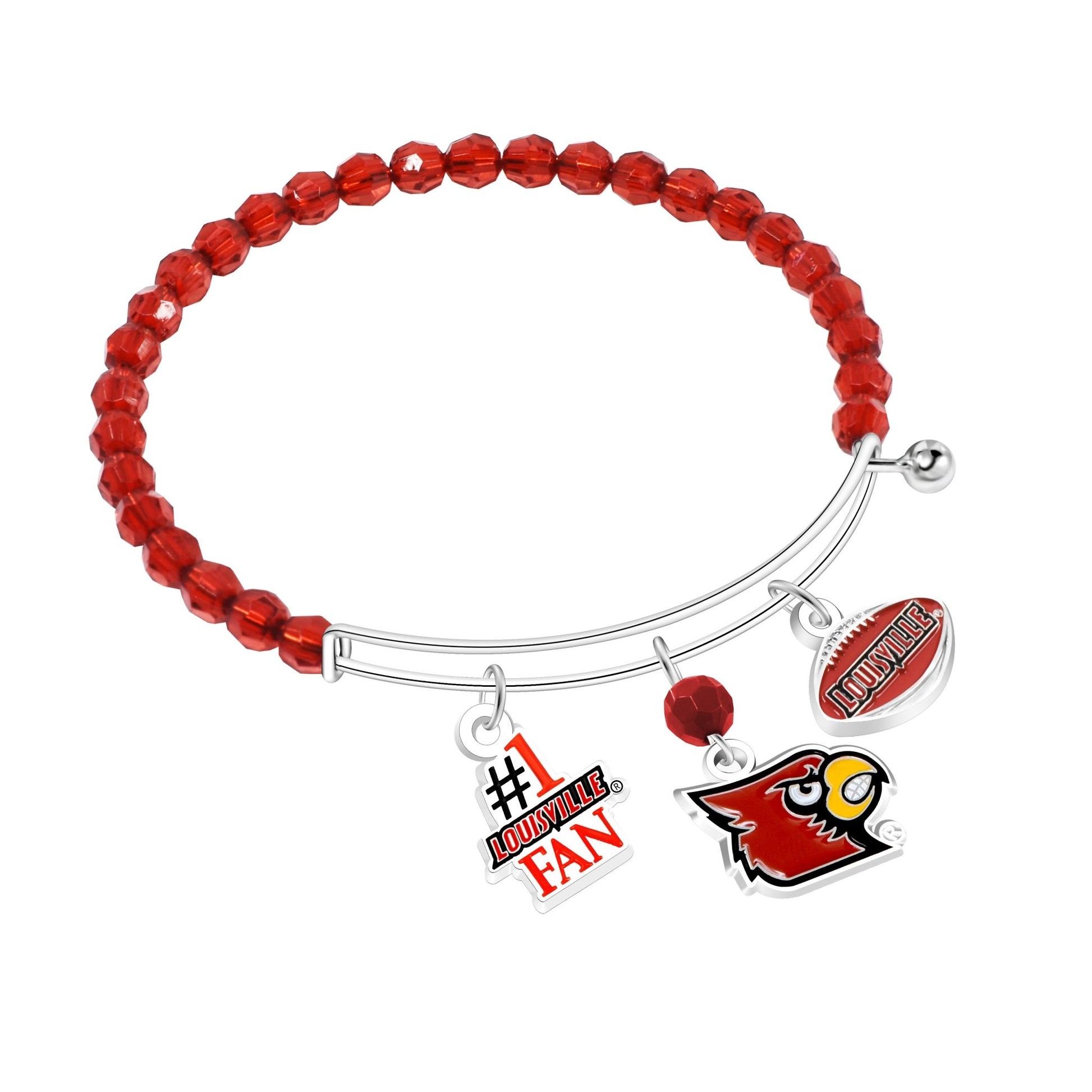 NCAA Three Charm Logo Bead Bracelet - Gamedays Gear - Louisville Cardinals