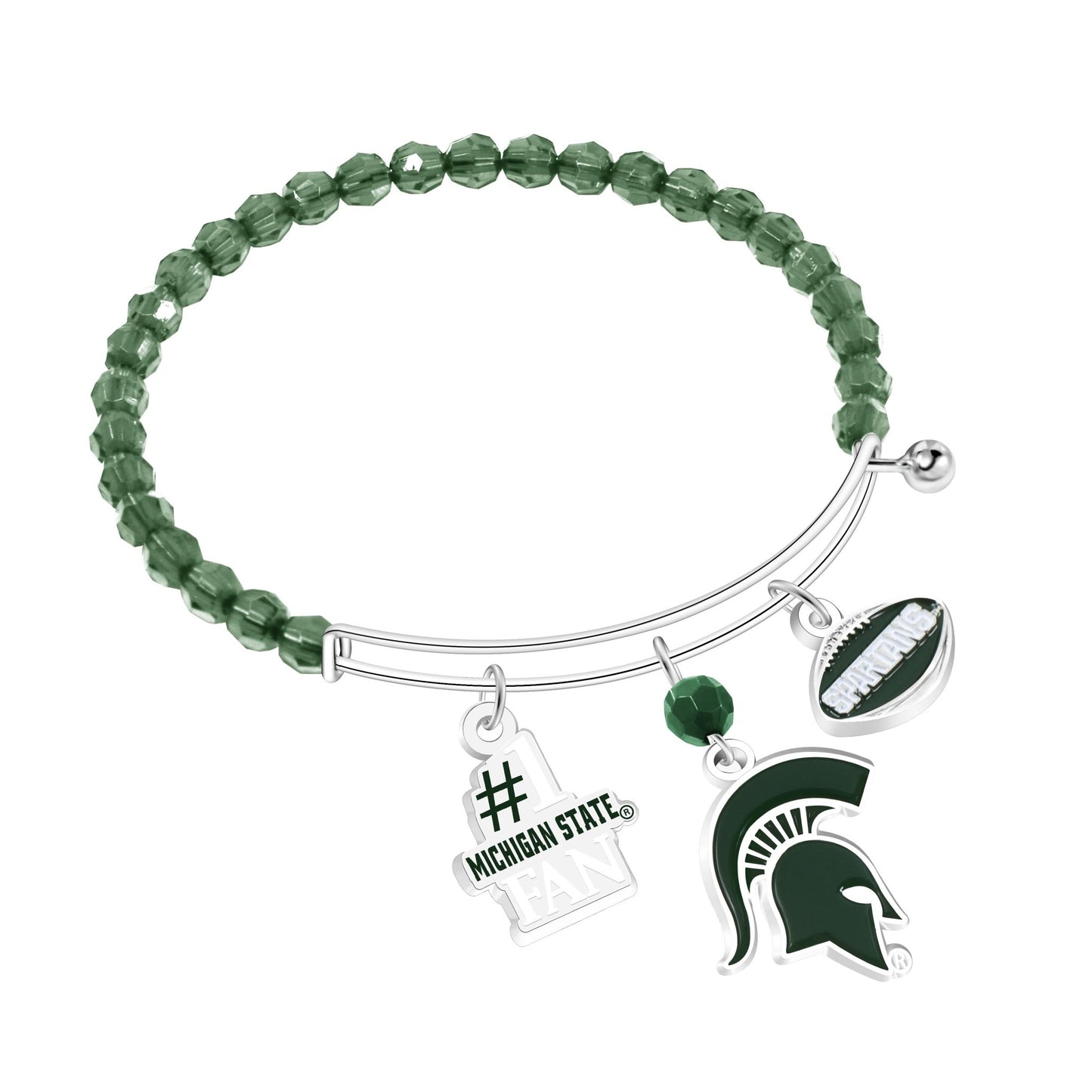 NCAA Three Charm Logo Bead Bracelet - Gamedays Gear - Michigan State Spartans