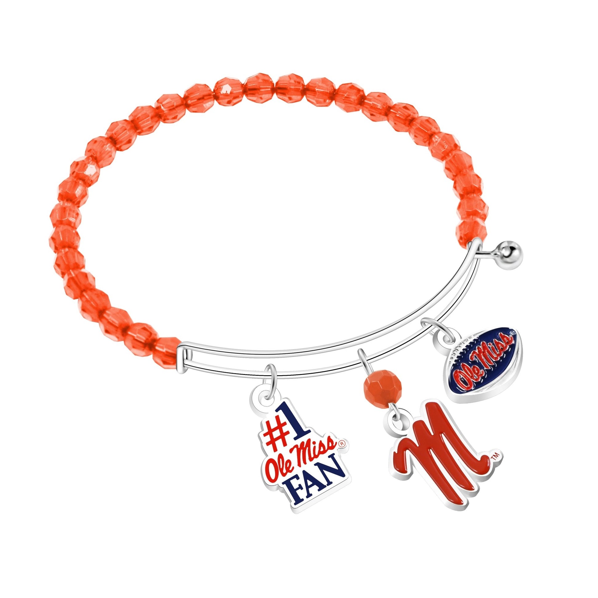 NCAA Three Charm Logo Bead Bracelet - Gamedays Gear - Mississippi Rebels