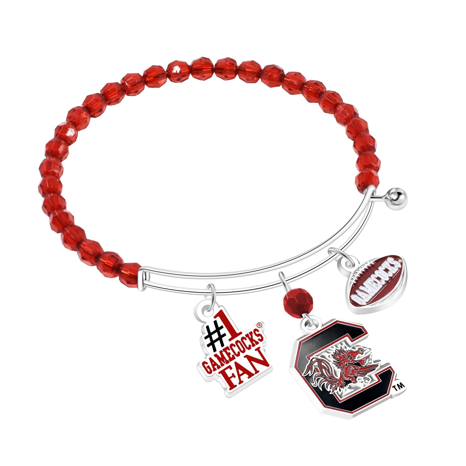 NCAA Three Charm Logo Bead Bracelet - Gamedays Gear - South Carolina Gamecocks