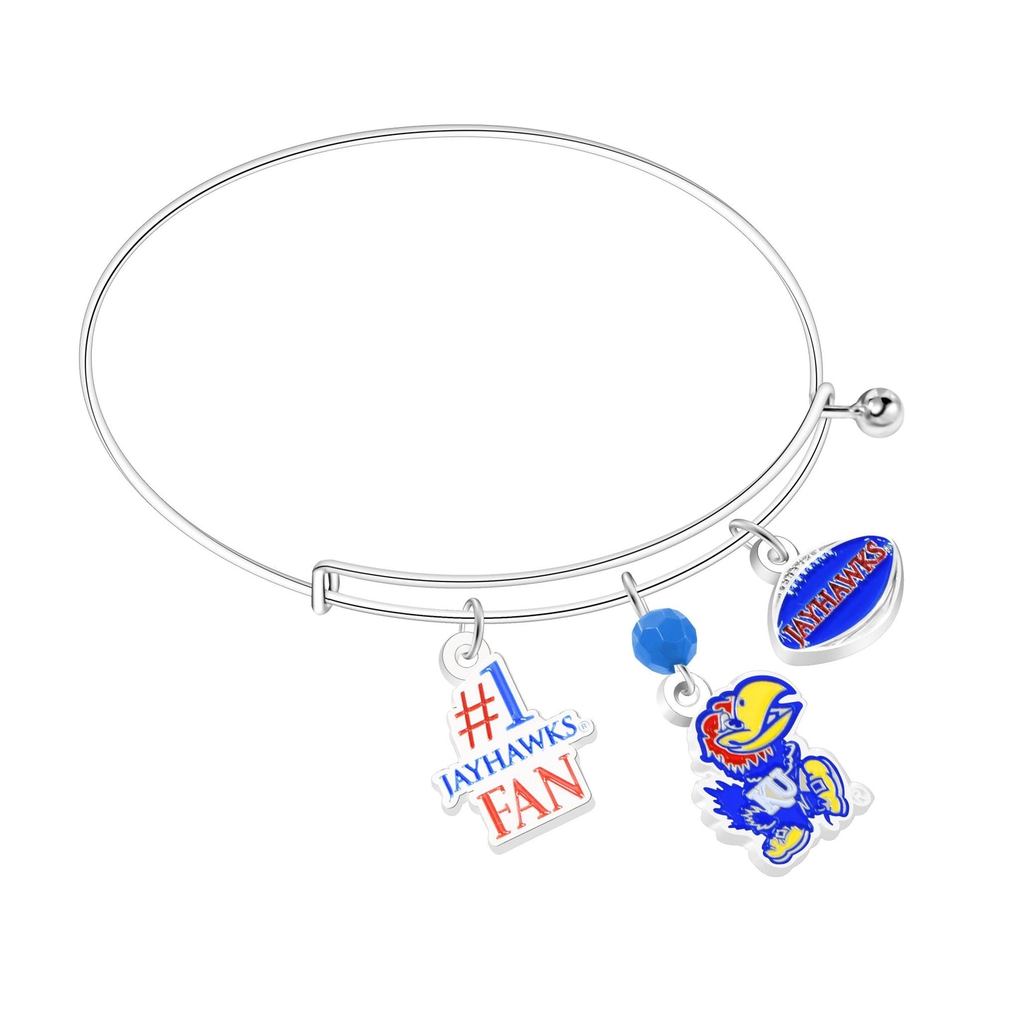 NCAA Three Charm Logo Bracelet - Gamedays Gear - Kansas Jayhawks