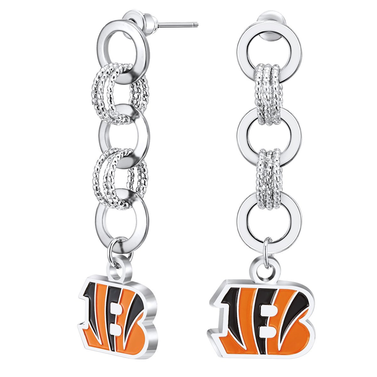 NFL Circle Links Post Earrings - Gamedays Gear - Cincinnati Bengals