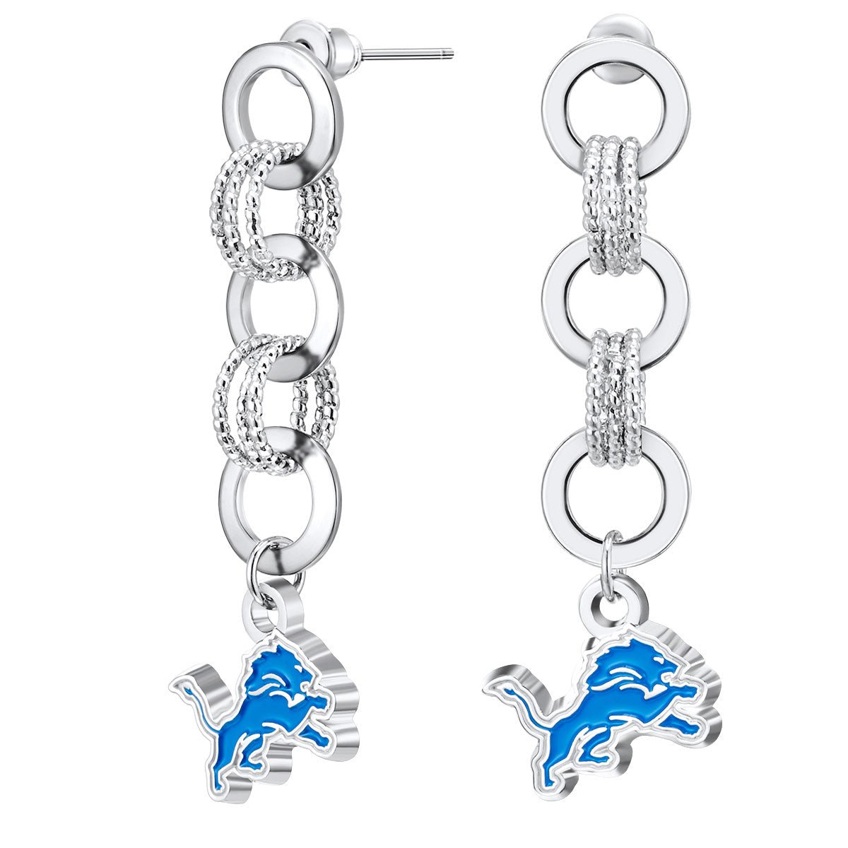 NFL Circle Links Post Earrings - Gamedays Gear - Detroit Lions