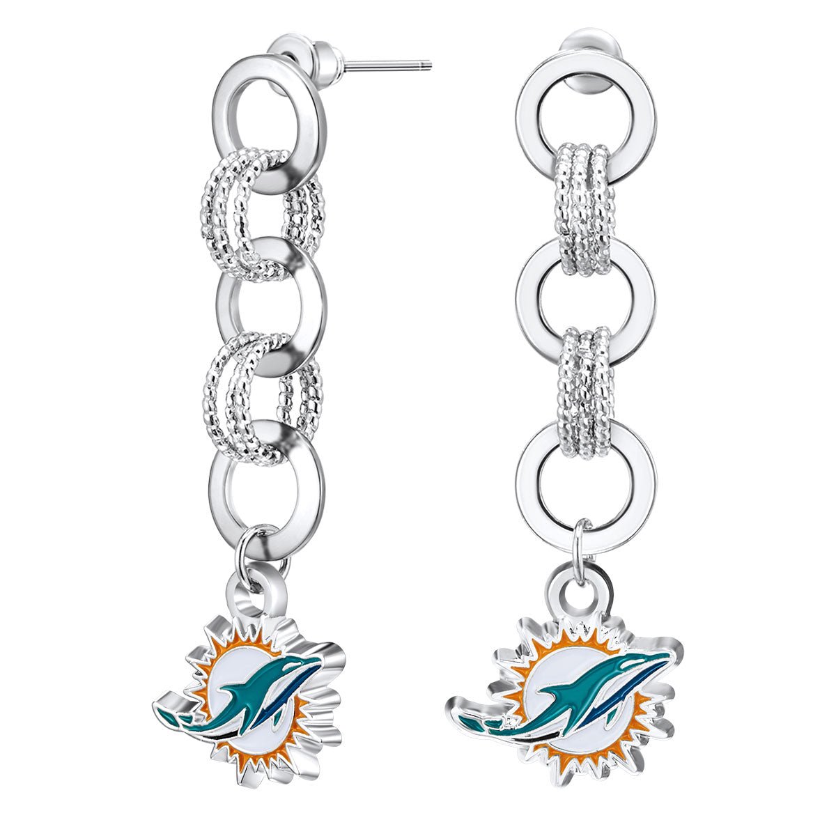 NFL Circle Links Post Earrings - Gamedays Gear - Miami Dolphins