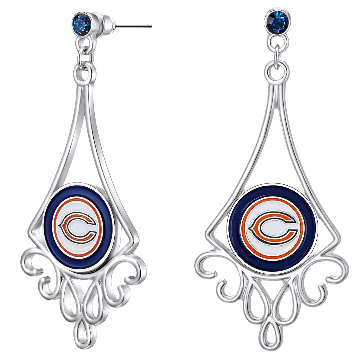 NFL Diamond Floral Post Earrings - Gamedays Gear - Chicago Bears