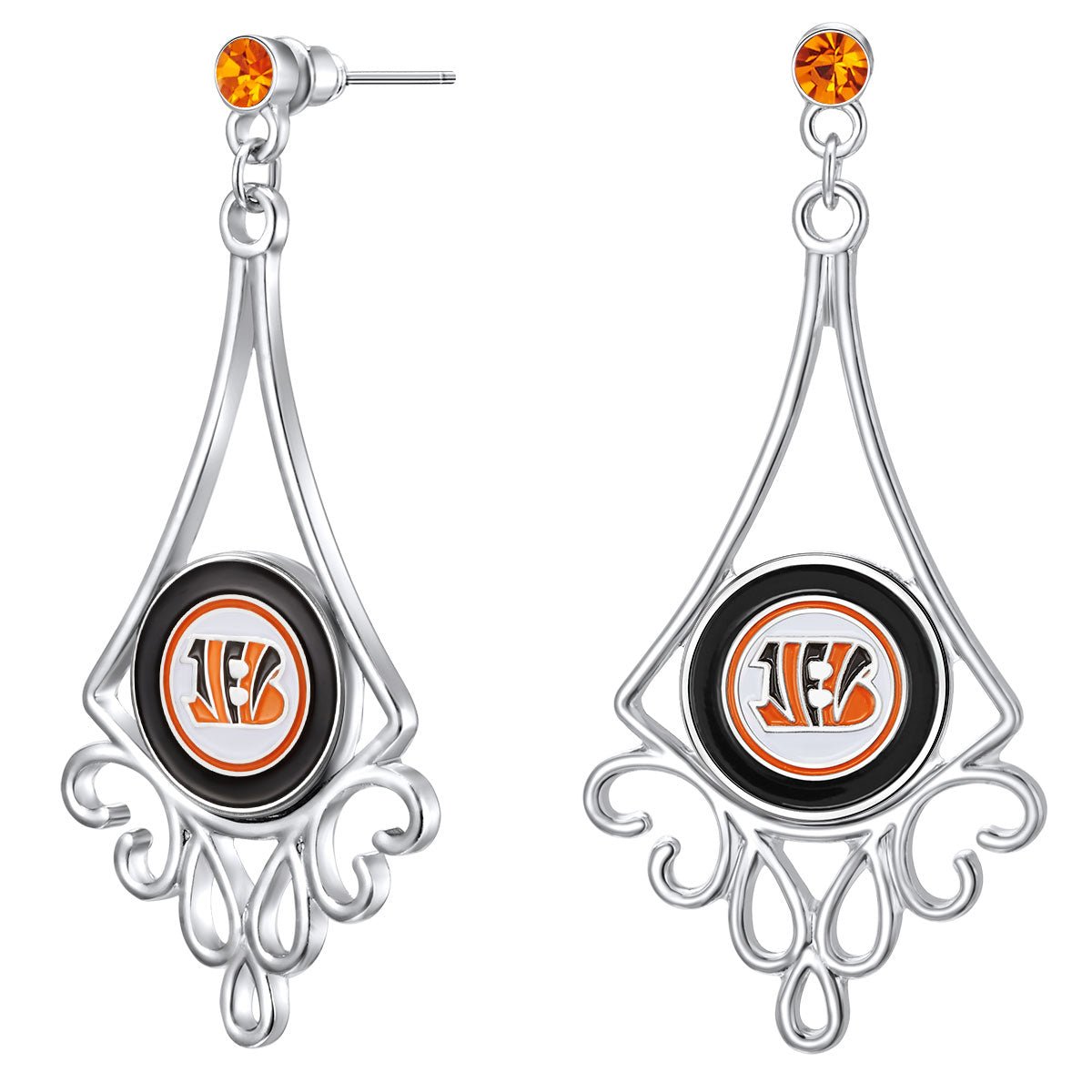 NFL Diamond Floral Post Earrings - Gamedays Gear - Cincinnati Bengals