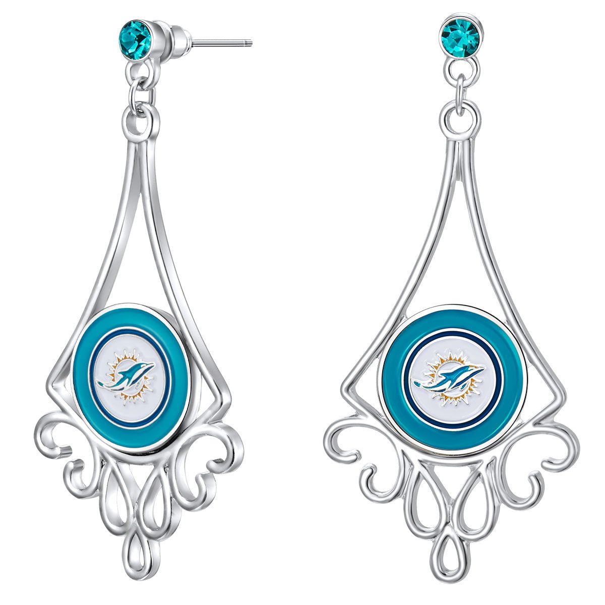 NFL Diamond Floral Post Earrings - Gamedays Gear - Miami Dolphins